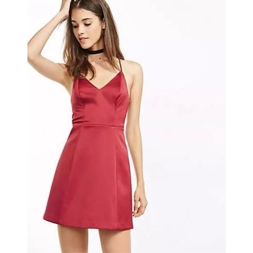 Womens Express Red Racerback Structured Sleeveless Party Fit + Flare Dress Sz 0